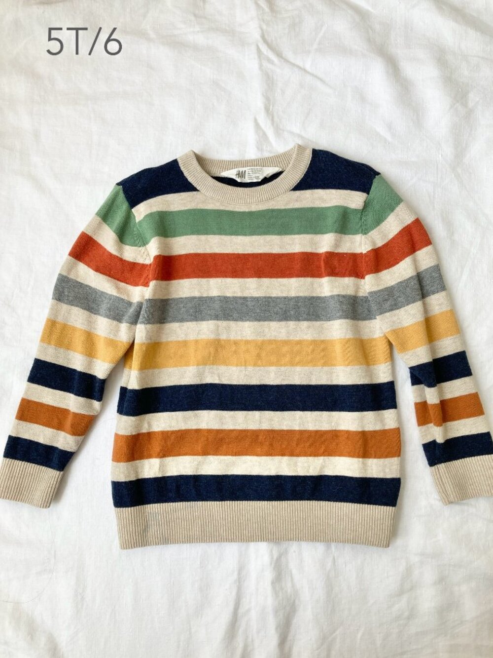 (🎨$3 PLAY) H&M 5T/6 Boy Multicolour Stripe Knit Long Sleeve Sweater Fall Preppy